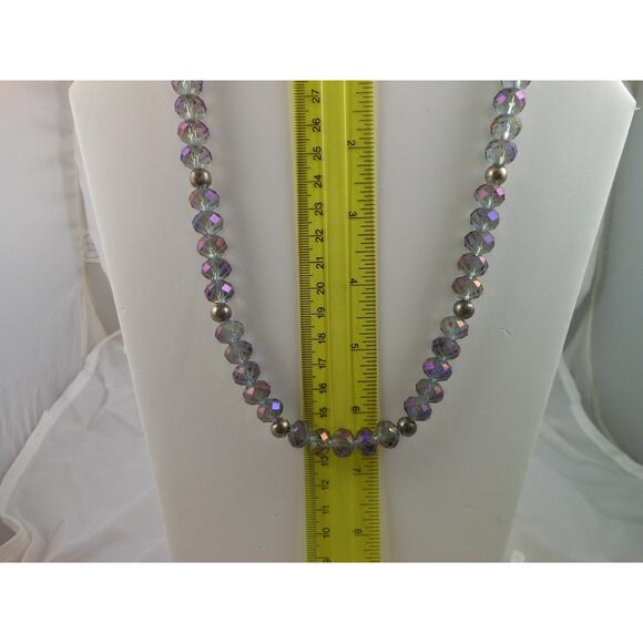 Handmade Vintage Crystal Necklace AB Purple Heart Toggle Closure Beaded Findings - Picture 2 of 10